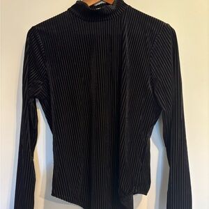 Nine West Black Ribbed Long Sleeve Bodysuit